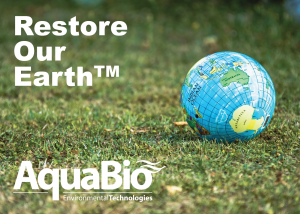 Restore Our Earth graphic showing globe resting on green lawn